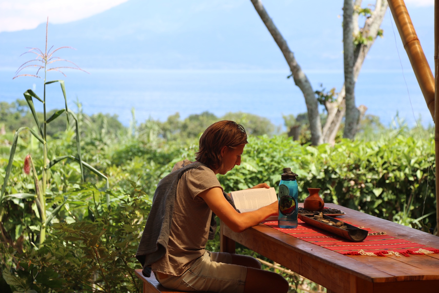 A guest studying beside the lake